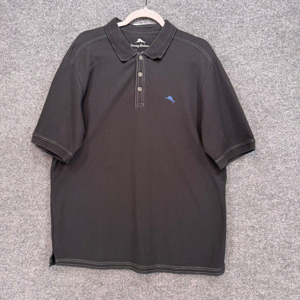 Tommy Bahama Polo Shirt Mens Large Black Supima Cotton Contrast Stitch Golf Top